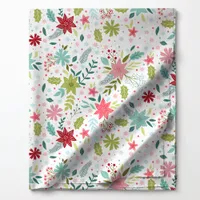 Botanical Christmas White Floral Pattern Fabric