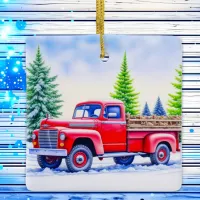 Red Truck Hauling Firewood Personalized Christmas Ceramic Ornament