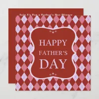 Happy Fathers Day Red Pink Argyle Dinner Party Invitation