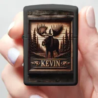 Carved Moose Wood Sign Zippo Lighter