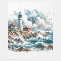 Coastal Beach Lighthouse Fleece Blanket