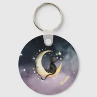 Cute Cartoon Cat on Moon Keychain