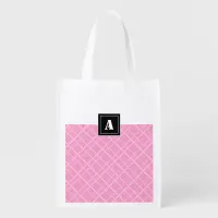 Crisscross Gingham Check Pink and White Monogram Grocery Bag