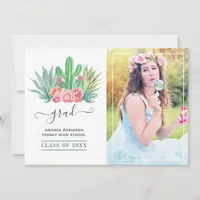 Watercolor Succulent Plants Graduation Photo Announcement