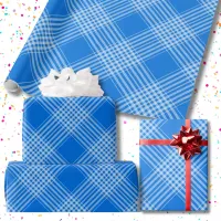 Gingham Checkered Blue and White Wrapping Paper