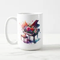 Watercolor Piano and Flowers Personalized Coffee Mug