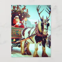 Santa and His Wagon Horse With Antlers Postcard