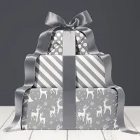 Rustic Gray Woodland Deer & Snowflake Holiday Wrapping Paper Sheets