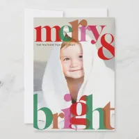 Simple Cute Retro merry and bright Photo Holiday Card