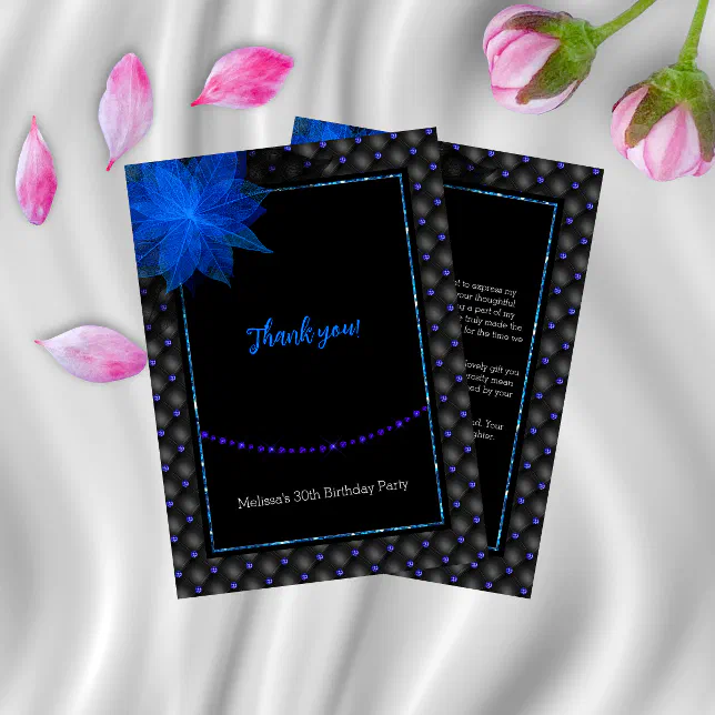Elegant Black and Blue Birthday Thank You Card