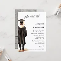 Modern Minimalist Photo he Did It Graduation Invitation