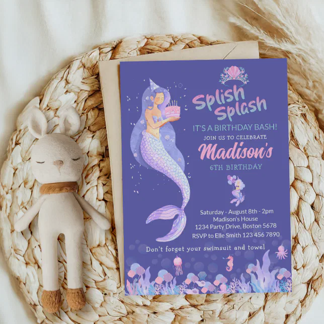 Mermaid Splish Splash birthday Summer Pool Party Invitation