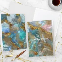 Abstract Gold Teal Faux Foil Glitter Name Monogram Pocket Folder