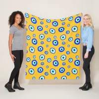 Evil Eye Sand Yellow and Blue Greek Eye Pattern Fleece Blanket