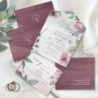 Calligraphy Floral Mauve ID771 All In One Invitation