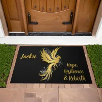 Glam Gold Phoenix Silver Glitter Monogram Black | Doormat