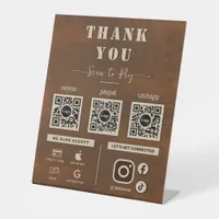 Rustic Iron Metal Scan to pay 3 QR Code Thank you Pedestal Sign