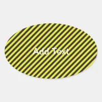 Thin Black and Yellow Diagonal Stripes Oval Sticker