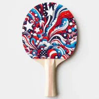 Red, White and Blue Abstract US Flag Patriotic  Ping Pong Paddle