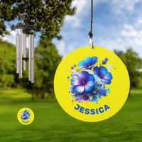 Blue Floral Name Monogram on yellow | Wind Chime