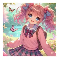 Pretty Anime Girl in Pink Pigtails Acrylic Print