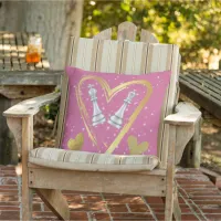 Gold Hearts King and Queen Chess Pieces on Plum | Outdoor Pillow