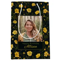 Elegant Yellow Buttercup Flower Photo Birthday Medium Gift Bag