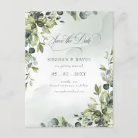 Calligraphy Greenery Eucalyptus Save the Date Announcement Postcard