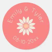 White Daisy on Coral Personalized Wedding Seal