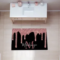 Black Rose Gold Sparkle Glitter Drips Monogram Rug