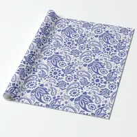 Pretty Blue White Paisley Boho Pattern Wrapping Paper