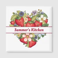 Cute Strawberries and Daisies Heart Kitchen Magnet