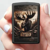 Carved Moose In Forest Zippo Lighter