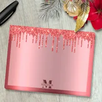 Monogram Christmas Red Dripping Glitter Metallic Post-it Notes