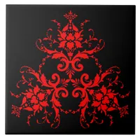 Romantic, Elegant Vintage Damask Red  Ceramic Tile