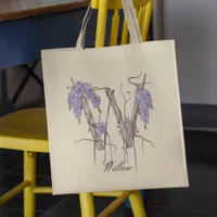 Wisteria Letter 'W' Floral Monogram Custom Name Tote Bag