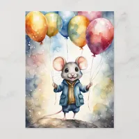 Cute mouse with colorful balloons, custom  postcard