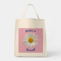 Believe in Yourself - Cheerful White Daisy Tote Bag