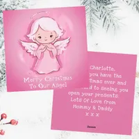 Cute Pastel Pink Angel, Girls Christmas Holiday Card