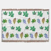 Green and Blue Watercolor Leaves Throw Blanket