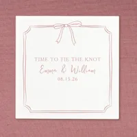 "Tie The Knot" Dusty Rose Bow Custom Names Wedding Napkins