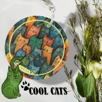 Cool Cats Cartoon Colorful Keychain