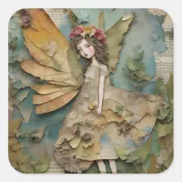 Adorable Fairy Mixed Media Collage Square Sticker