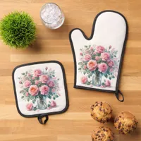 Pink Roses Oven Mitt & Pot Holder Set