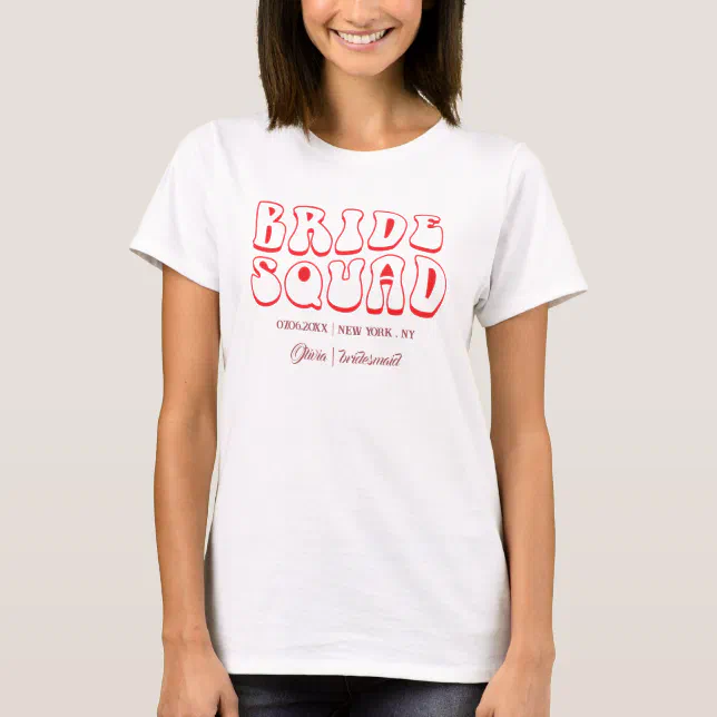 Retro 70s Bride Squad Bridesmaid Name Bachelorette T-Shirt