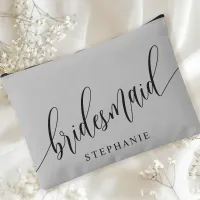 Soft Gray Bridesmaid Modern Calligraphy Accessory Pouch