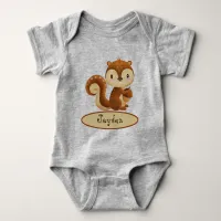 Adorable Kawaii Squirrel Holding Acorn Your Name Baby Bodysuit