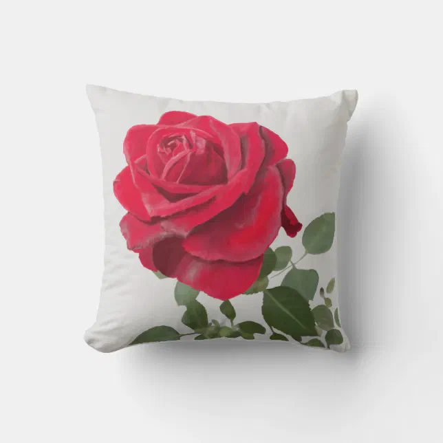 Red Rose - Hand Painting Throw Pillow