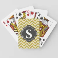 Monogrammed Gold & Black Faux Glitter Chevron | Poker Cards