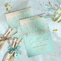 Foil Abstract Sweet Sixteen Gold Teal  ID776 Invitation